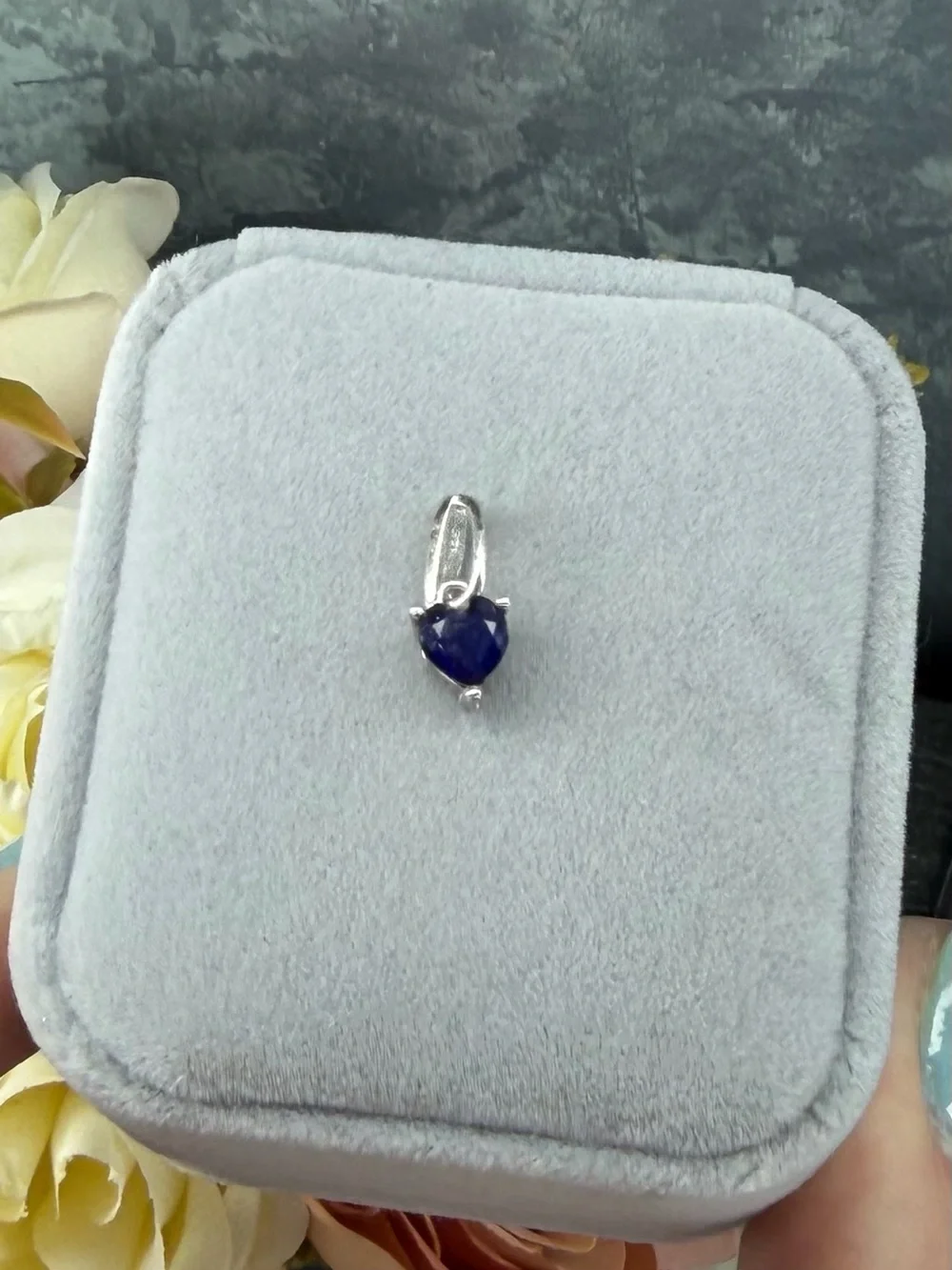 Set!  Natural Blue Sapphire 6mm Heart Earrings & Pendant Necklace 925 Sterling